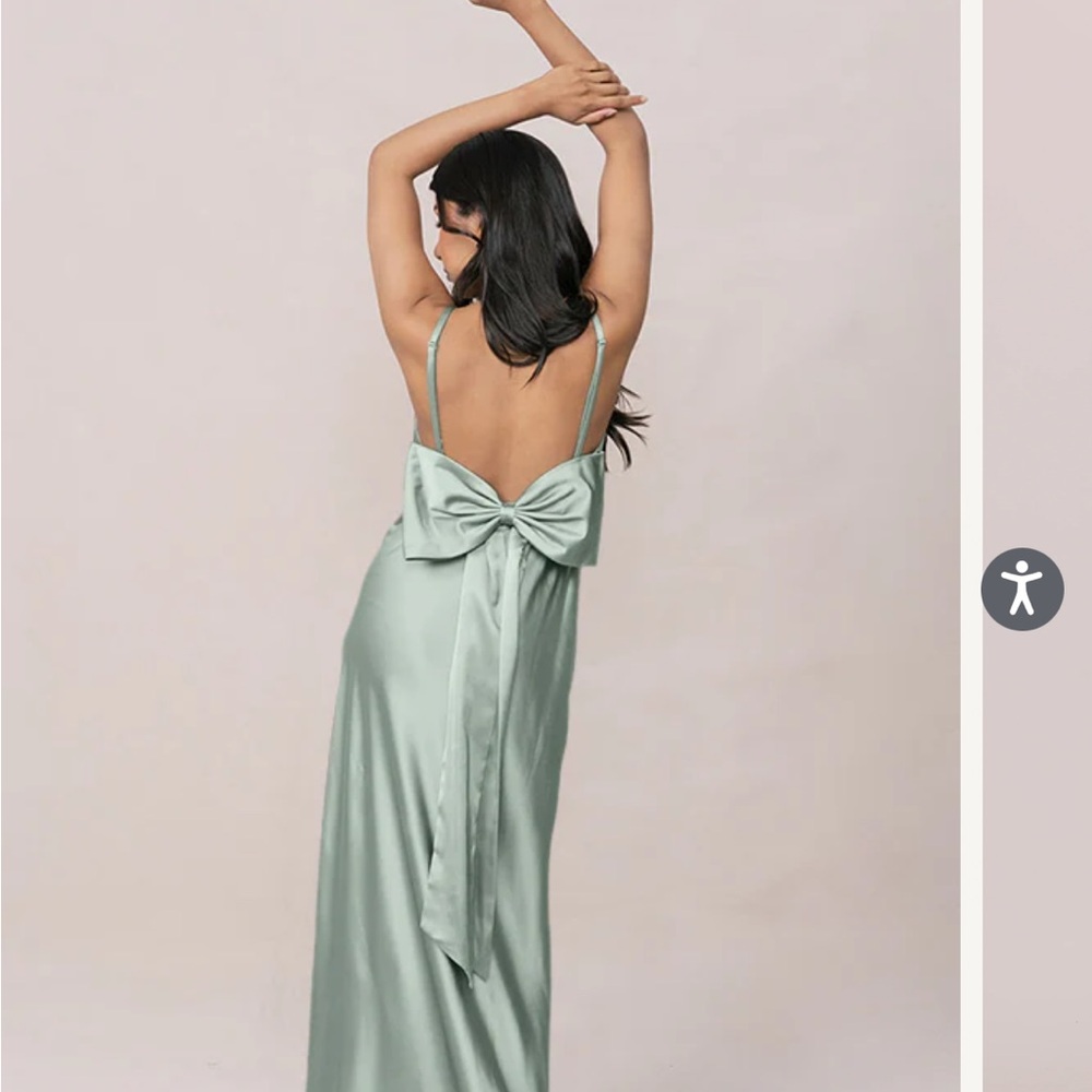 Revelry Sage Green Backless Bow-Back Gown
